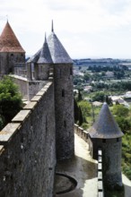 Walls, towers and ramparts UNESCO World Heritage Site, fortified town of Carcassonne, France 1973