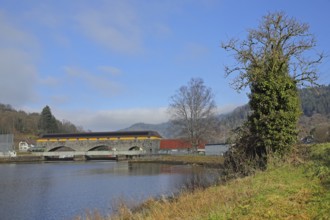 Dam wall with barrage on the Murg, Murg valley, dam, hydro engineering, hydraulic engineering,