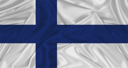 Finnish flag with fabric texture. Realistic flag of Finland waving