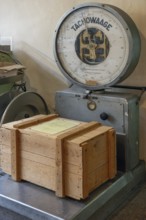 Ready-packed crate on the scales in the shipping department of the valve factory, formerly Dietz &