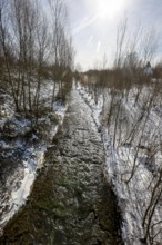 Dortmund, North Rhine-Westphalia, Germany - Sunny winter landscape in the Ruhr area, ice and snow