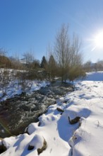 Dortmund, North Rhine-Westphalia, Germany - Sunny winter landscape in the Ruhr area, ice and snow