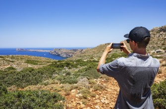 Hikers on the way to the cape of the Gramvousa peninsula, Kolimbari, West Crete, Crete, Greece,