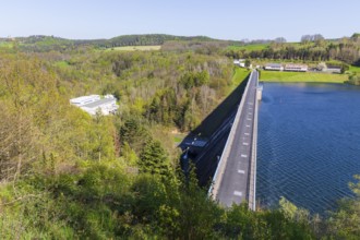 View of the Gottleuba dam with dam wall, Bad Gottleuba, Saxony, Germany, Europe