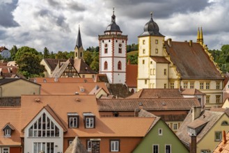 Old town with St Nicholas Church and Marktbreit Castle in Marktbreit, Lower Franconia, Bavaria,