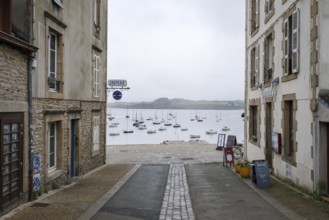 Douarnenez, Brittany, France - Alley at the harbour Port de Rosmeur in the picturesque harbour town