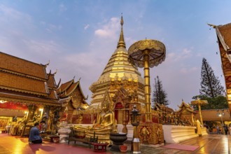 Golden Chedi of the Buddhist temple complex Wat Phra That Doi Suthep, landmark of Chiang Mai at