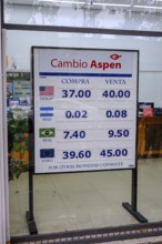 Colonia del Sacramento, Colonia, Uruguay, exchange office, Cambio Aspen, display board with