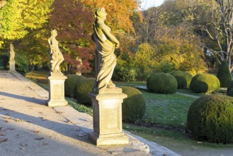 Figures in the last evening light in the French Garden at the baroque castle Diesbar-Seußlitz in