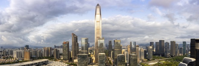 Skyline with skyscrapers city centre Futian district panorama in Shenzhen, China, Asia