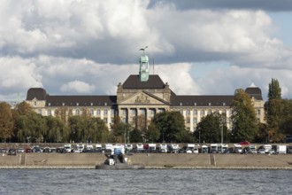 Rhine bank with Düsseldorf district government, historic neo-baroque building, Düsseldorf, North