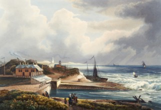 View of Katwyk, Kattwyk, and the mouth of the Rhine into the North Sea, Hamburg, Germany, view