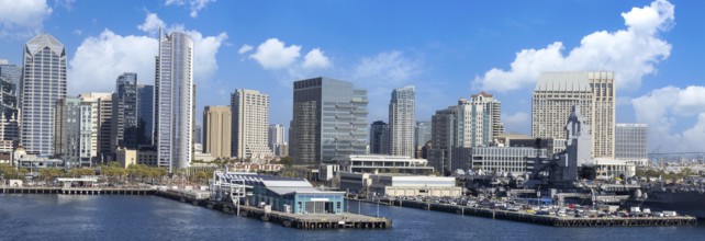 USA, Scenic San Diego downtown financial district city skyline and skyscrapers. San Diego Bay,