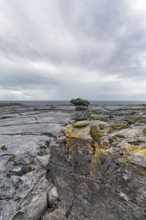 Bizarrely shaped limestone slabs, stacks of stones on the coastline, limestone coast of the Burren,