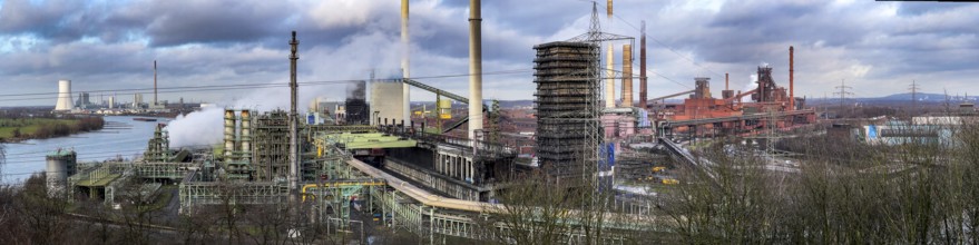 Panorama of the Thyssenkrupp Steel steelworks in Duisburg-Marxloh, on the Rhine, STEAG coal-fired