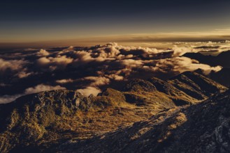 Sunrise hike on the Hochplatte in the Ammergau Alps, Ammergebirge in the Allgäu, Bavaria, Germany,