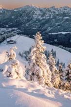 Snow-covered windscape in the Alps at Neunerköpfle in the Tannheimer Tal in Tyrol, Austria, Europe