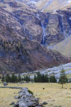 Steep mountains with small waterfalls in an autumnal landscape, Felbertal, Mittersill, Salzburg,