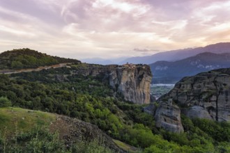 Sandstone formations, evening sky over Meteora, Thessaly, Greece, Europe