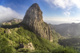 The volcanic rock Roque de Agando, symbol of the island of La Gomera, Canary Islands, Spain, Europe