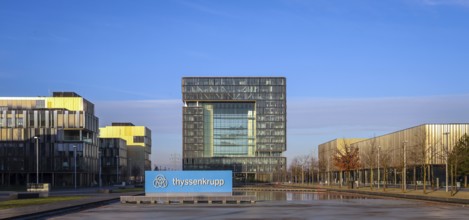 11.01.2024, Essen, North Rhine-Westphalia, Germany, ThyssenKrupp, company logo in front of the