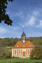 Vineyard church in autumn in the vineyard, Pillnitz, Dresden, Saxony, Germany, Europe