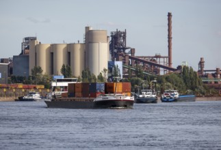 Duisburg, North Rhine-Westphalia, Germany, freighter at the southern harbour, Holcim cement works