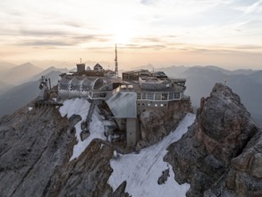 Aerial view, Zugspitze and Zugspitze railway, high mountains, Bavaria, Germany, Europe