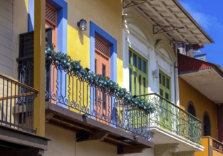 Panama, Panama City historic center Casco Viejo colorful streets and colonial architecture.,