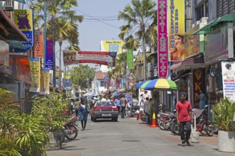 Colourful signboards in shopping street in Little India, ethnic Indian enclave in the city George