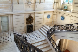 Stone staircase at Château de Bel?il, Baroque moated castle in Beloeil and residence of the princes