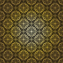 Geometric gold lace seamless pattern. Arabic tile lattice vector background.