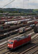 Train formation yard in the Vorhalle district with locomotive, marshalling yard, goods trains,