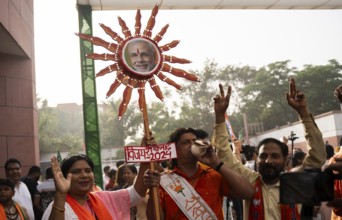 New Delhi, India, 4 June 2024. Bharatiya Janata Party (BJP) supporters celebrate as India's Prime