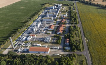 Aerial view of the Mallnow natural gas compressor station of Gascade Gastransport Gmbh, Mallnow