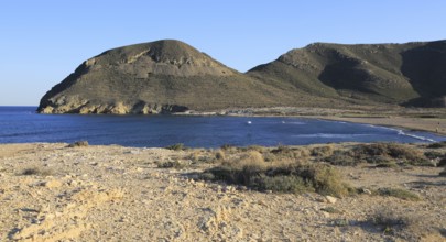 Coastal landscape at Playa de Playazo, Rodalquilar, Cabo de Gata natural park, Almeria, Spain,