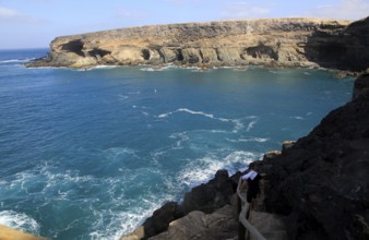 Headland with caves being eroded by waves, Ajuy, Fuerteventura, Canary Islands, Spain, Europe