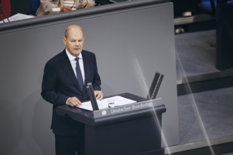 Federal Chancellor Olaf Scholz, (SPD), recorded during a government statement in the German