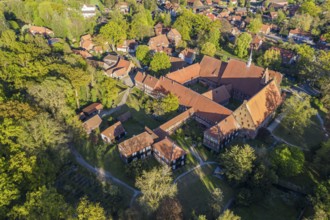 Aerial view of monastery Wienhausen east of Celle, Lower Saxony, Germany, Europe