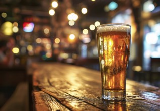 Cup of beer standing on the table ready to be consumed before the sport game, AI generated