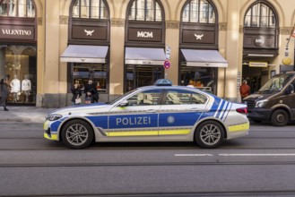 BMW police car, Bavarian police officers on patrol, Maximilianstraße Munich, Bavaria, Germany,