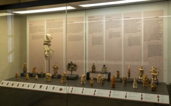 Display case of figurines and decorateive objects, Period, Mayan archaeological museum, Fort San