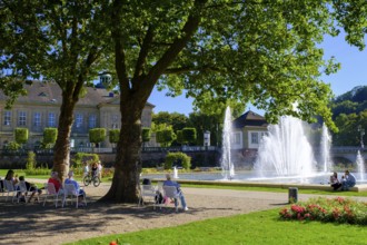 Spa gardens and rose garden, Bad Kissingen, Rhön, Lower Franconia, Franconia, Bavaria, Germany,