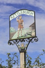 Village sign showing Saxon origins, Kettleburgh, Suffolk, England, UK