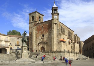 Iglesia de San Martin church and Pizarro statue in historic medieval town of Trujillo, Caceres