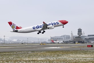 Aircraft Edelweiss Air, Airbus A340-300, HB-JMC, Zurich Kloten, Switzerland, Europe