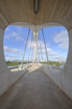 Modern construction of the bridge Puente Lusitanos built in 1992 over the river Rio Guadiana,