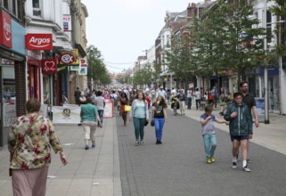 Crowds of people in main shopping street of Lowestoft, Suffolk, England, United Kingdom, Europe