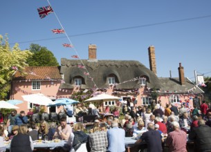 Street party celebrating royal wedding of Prince harry and Meghan Markle, Sorrel Horse Suffolk,