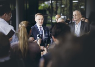 Christian Lindner (FDP), Federal Minister of Finance, photographed during a press statement after a